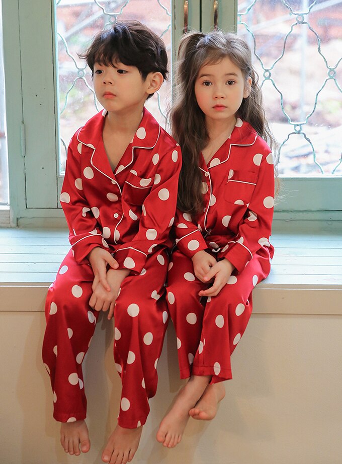 Meisje Jongen Lange Mouw Polka Dot Pyjama Sets. Peuter Kids Unisex Rode Stippen Pyjama Set Slaap Loungewear. Kinderkleding