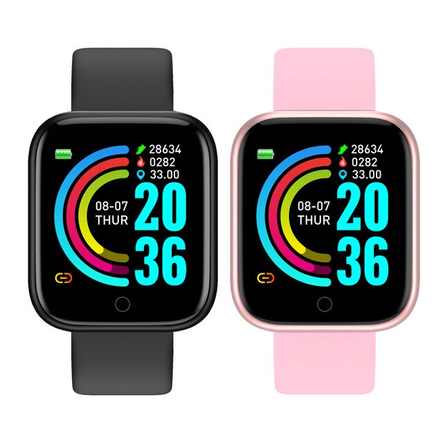 Bluetooth Smart Uhr Männer Frauen Sport Wasserdichte Smartwatch Fitness Herzfrequenz Blutdruck Monitor Armband: 2Pcs Black Pink