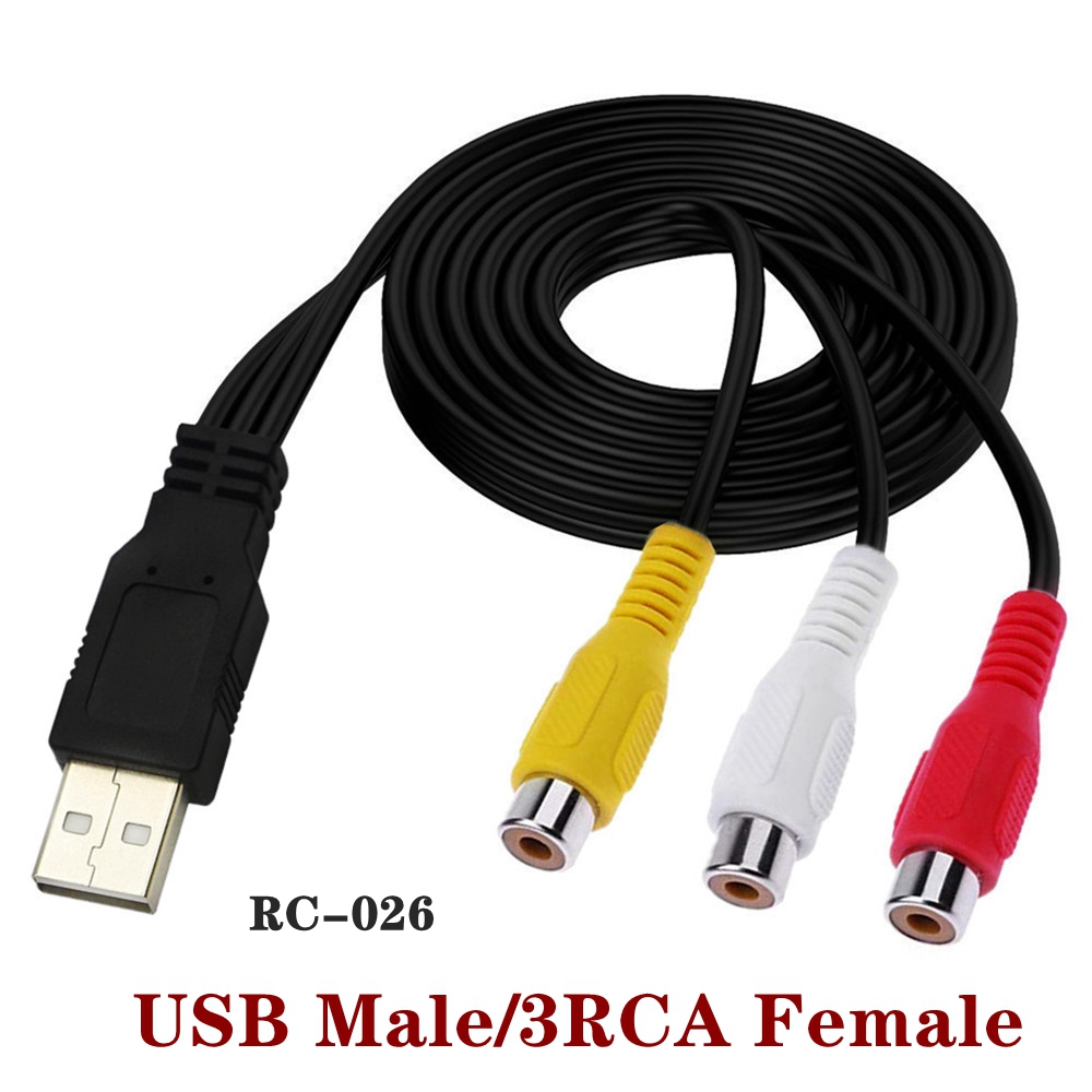 Adaptador USB macho a 3 RCA hembra, convertidor de Audio, Cable de vídeo AV A/V, Cable USB a RCA para HDTV, TV, Cable de televisión, 1 ud.: Verde / 0,2 m