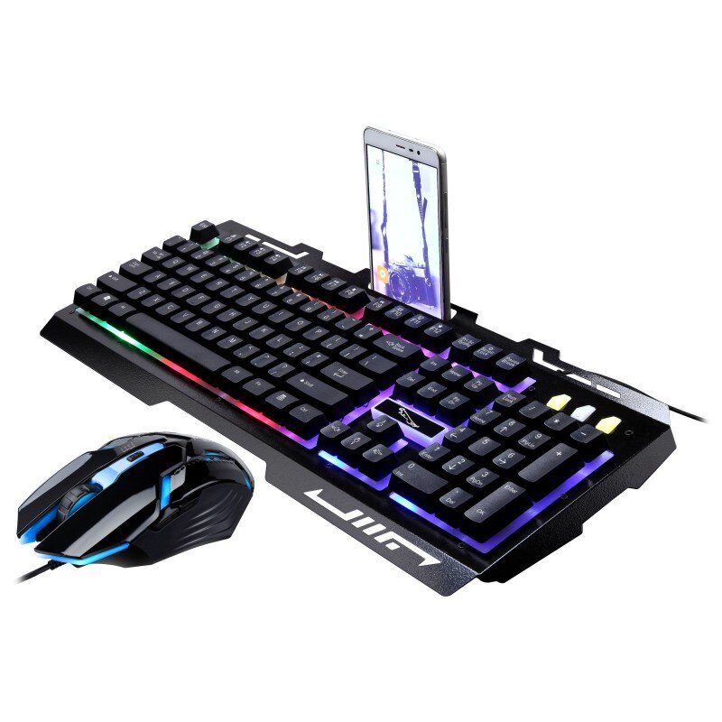 Gaming Keyboard&Mice Combo Set 104 Key mechanical Feel Keyboard For Business Desktop laptop PC Gaming Office Wired USB Mouse: Black