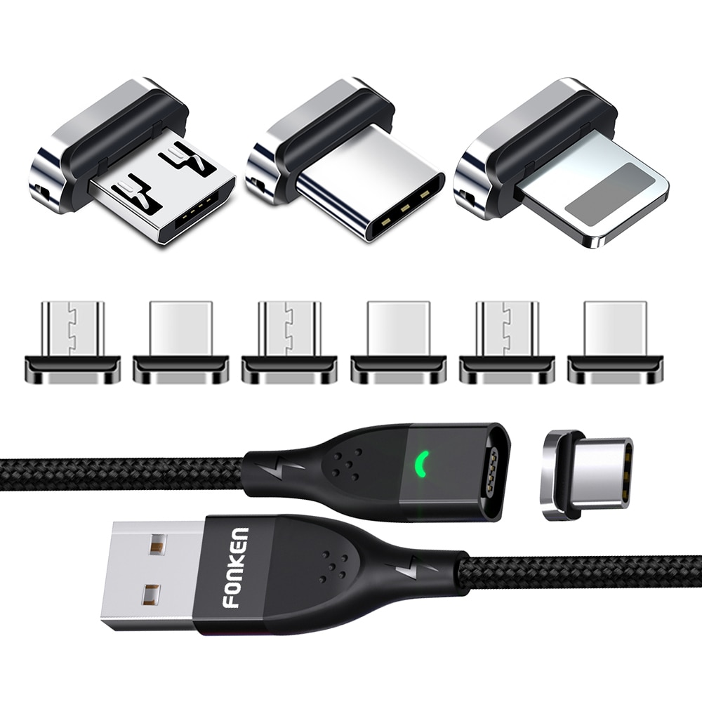 Magnetisk kabeladapter för anmone fonken 4- -polig magnetisk laddare kabelspetsar magnetkontakt för iphone micro usb typ c kabel