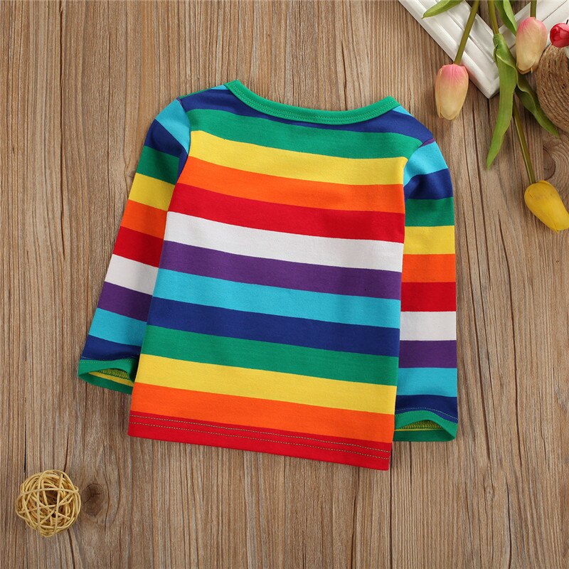 CANIS baby's t-shirts Newborn Toddler Baby cothing Girls Rainbow Casual Pullover T-Shirt Tops Striped Dress