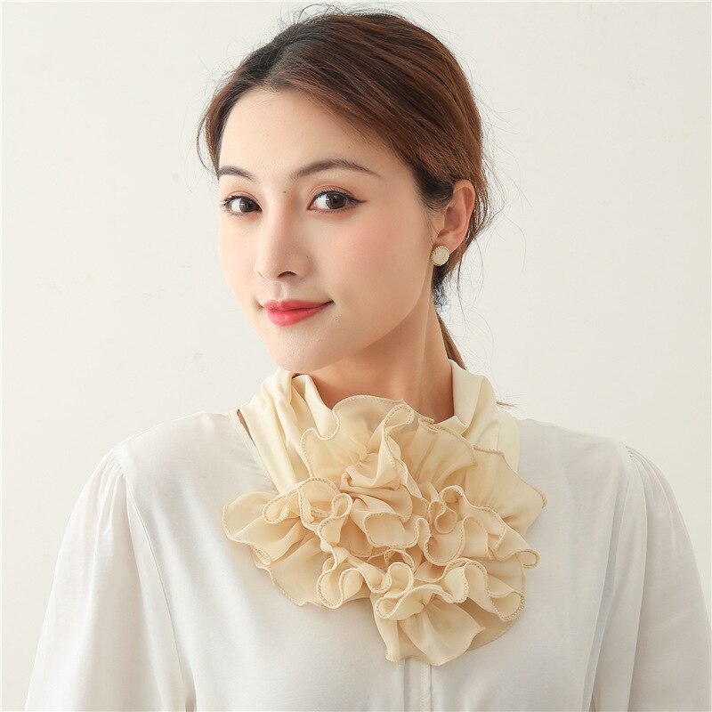 women Floral Neck Ring Scarf Chiffon Collar Tie Muslim Hijab Hat Indian Turban Lady Office Neckerchief Skinny Hair Scarves soild: Khaki LJ23-13 meters