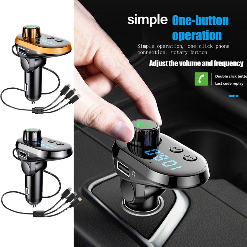 Waterproof Car MP3 Player Handsfree Car Kit Blue Screen Bluetooth FM Transmitter V5.0 TF Card 5V/3.1A Car Modulator