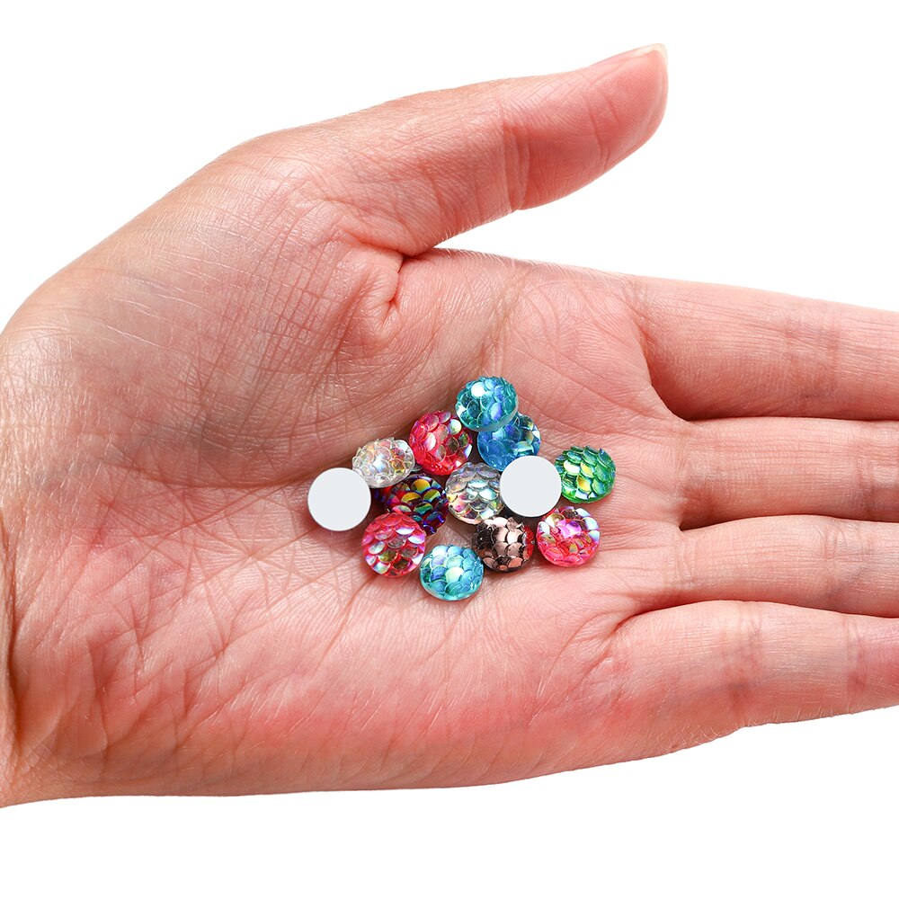 50Pcs 8mm Fish Scale Cabochons Flat Back Mermaid Resin Cabochon For Diy Jewelry Making Finding Supplies Accessories Bracelets