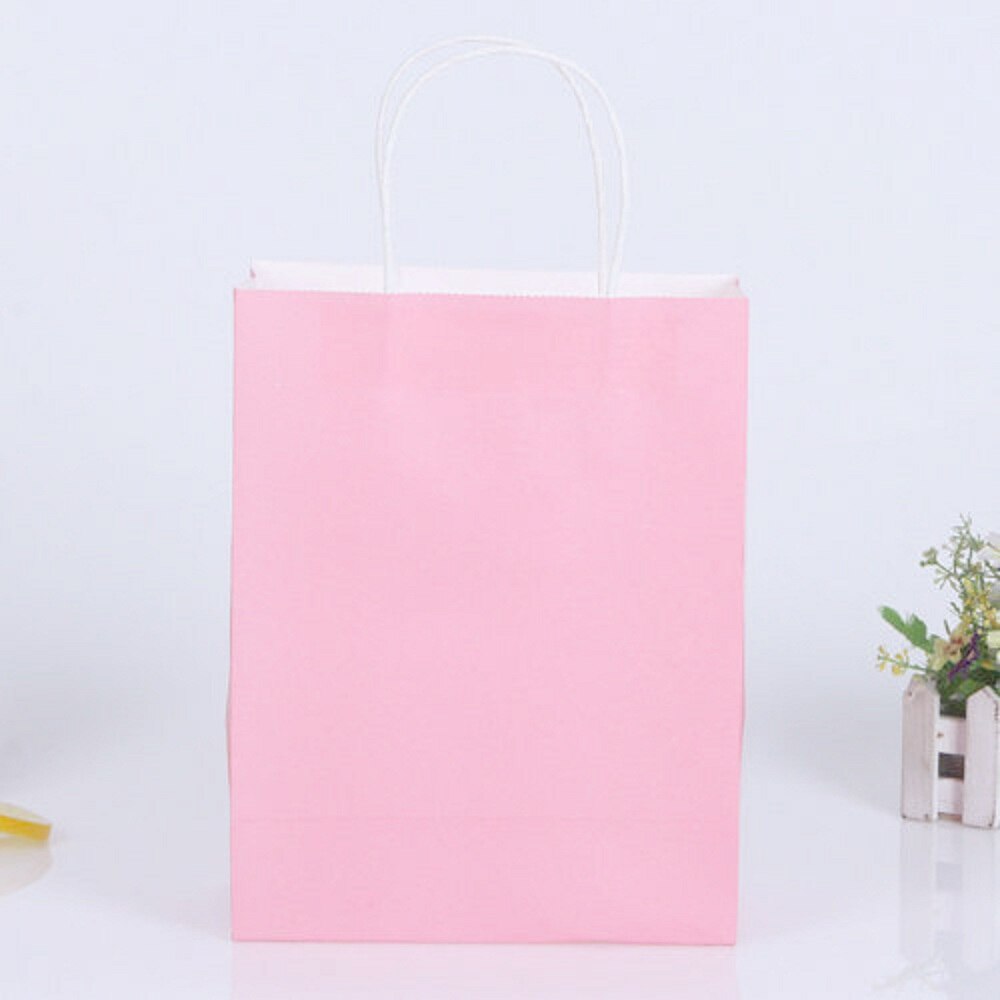 Recyclable 10 Colors Party Bags Kraft Paper Bag With Handle Shop Loot Bag: pink