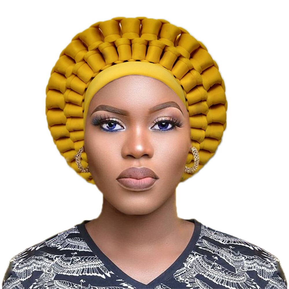 Afrikansk headtie nigeriansk turban kvinder auto gele afrikanske headwraps ankara hovedbeklædning let slips
