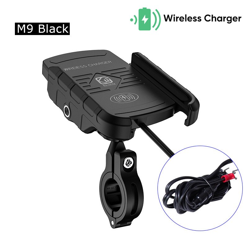 Motorcycle Holder With Wireless Charge Motorbike QC3.0 Fast Charg Cell Phone Wireless Holder Handlebar Mount Stand GPS Holder: M9-Black