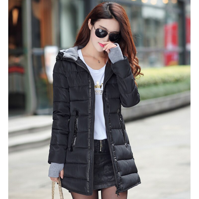 Abrigo con capucha de invierno para mujer de talla grande, Color caramelo, chaqueta acolchada de algodón, Parka larga para mujer, chaqueta acolchada para mujer: Black / XXXL