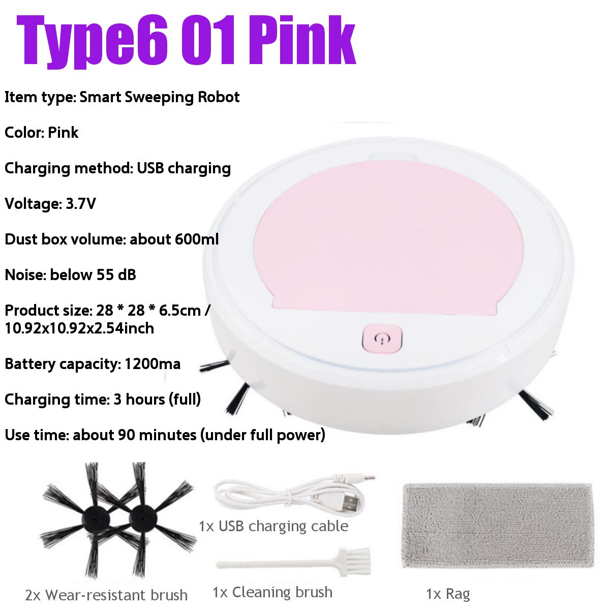 7 Stijlen Volautomatische Smart Robot Stofzuiger Usb Opladen Vegen Robot Droge En Natte Mop Uv Desinfectie Cleaner: Type6 01 Pink