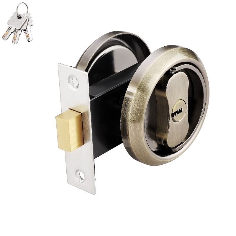 Stainless Steel Double-Sided Pull Ring Lock With Key Sliding Door Lock Invisible Door Lock Multiple Types Available: Greyish Brown