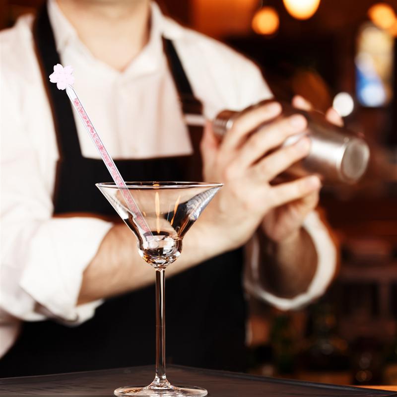 Round Top Stir Stick Shiny Glass Stick Sakura Shaped Stirrer Glass Stir Rods for Stirring Home Bar Juice