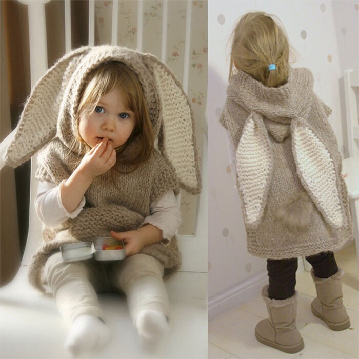 Kanin øre sweater sød sweater børnetøj til børn tykkere varm hættetrøje og strik behagelig sweater