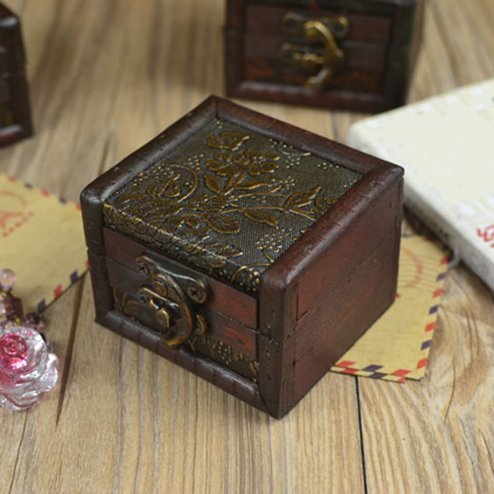Caja de madera para guardar joyas, de Metal pequeño candado, Vintage, Cofre del Tesoro, caja de almacenamiento antigua, 1 ud.