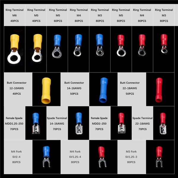 280/480/1200PCS Assorted Wire Crimp Terminals Electrical Wire Connectors Kit Or 1PC Crimper