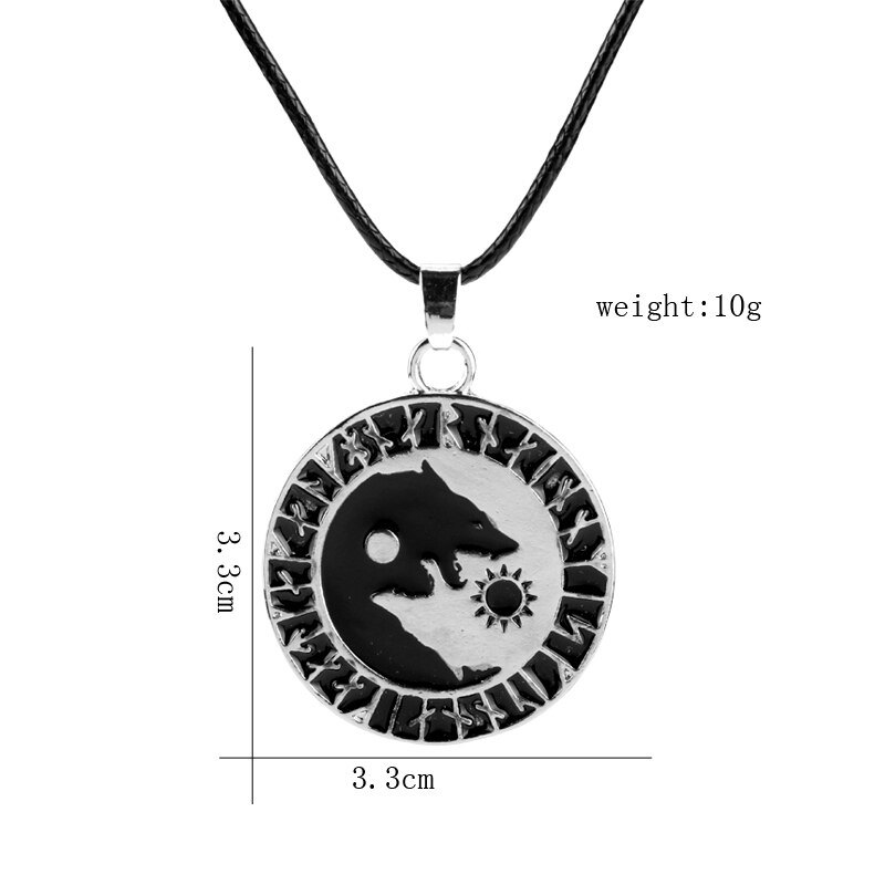 Viking Amulet Wolf Necklace Yin Yang Sun Moon Rune Pendant Necklace Rope Chain Coin Jewelry Colars Men