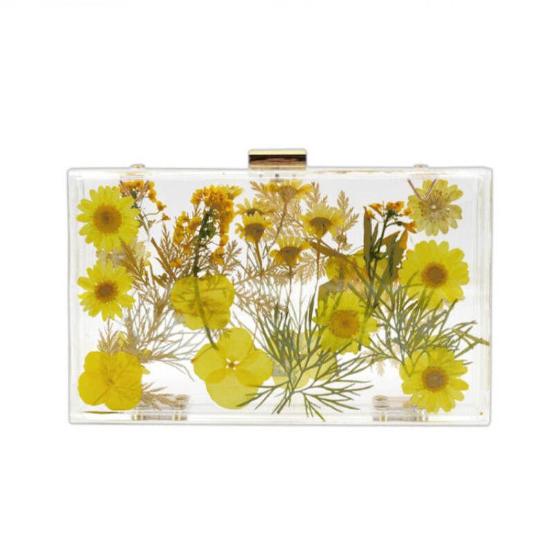 Daisy Flower Women Evening Bag Transparent Acrylic Handbag Wedding Party Bride Purse Clear Box Clutch Chain Shoulder Bag