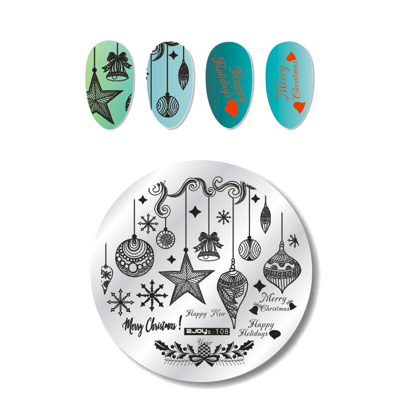 Nagel Stanzen Platten Weihnachten Schneeflocken Elch Glocke Santa Claus Winter Nail art Stempel Vorlage Bild Platte Schablone Maniküre Werkzeug: zjoys108