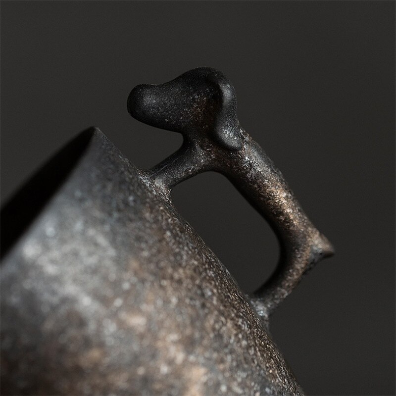 Japanese Vintage Tea Cup Ceramic Travel Coffee Mug China Coarse Pottery Water Cup with 3D Dog Handle Anniversary