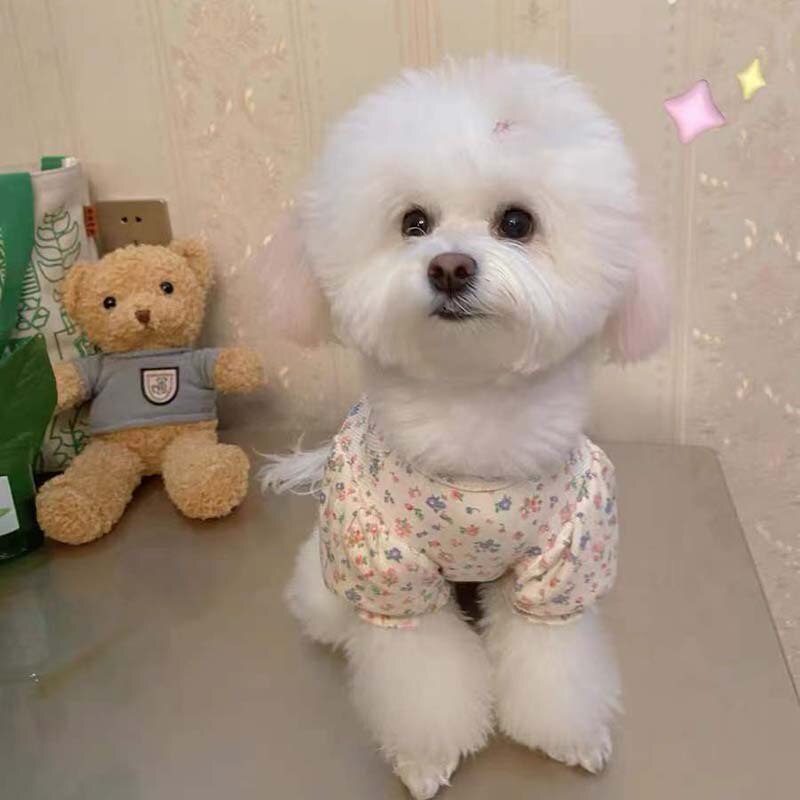 Puff Mouwen Bloemen Hond Kleding Zomer Dunne Huisdier Kleding Puppy Cat Kleding Bichon Teddy Hond Kleding Kleding Voor Kleine Honden huisdieren