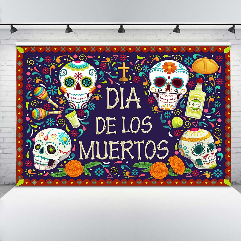 Dia de Los Muertos Photo toile de fond fleur sucre crâne mexique Fiesta fête fond décoration jour des morts Photocall accessoires