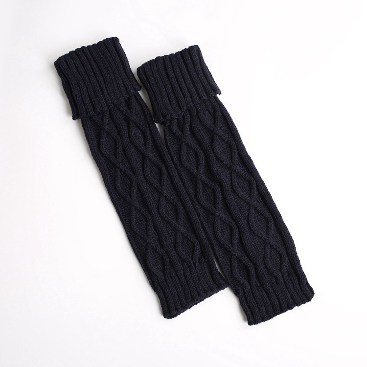 Vinterstrikket ull varme leggings vintage lingge ensfarget termisk varme lange sokker furry benvarmere kvinner: Marinen