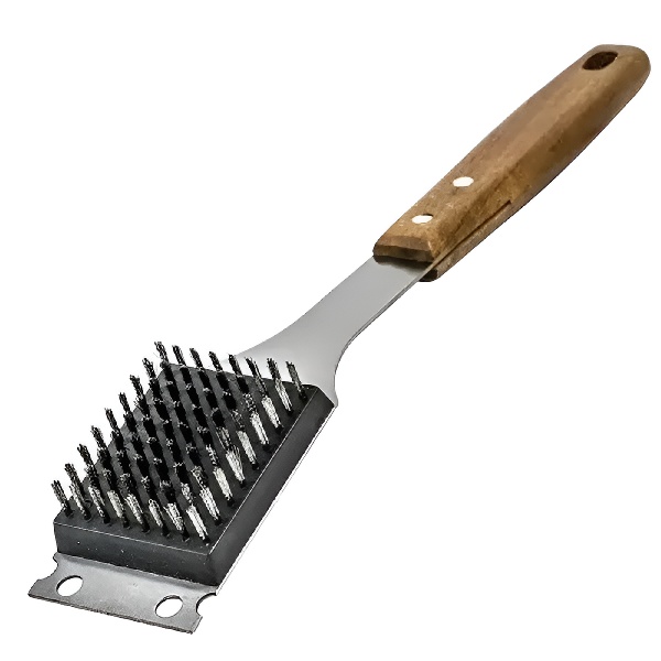 BBQ Grill Brush 304 Stainless Steel – Grill Brush for Outdoor Grill with Extended,Large Wooden Handle Cleaning Brush: Silver