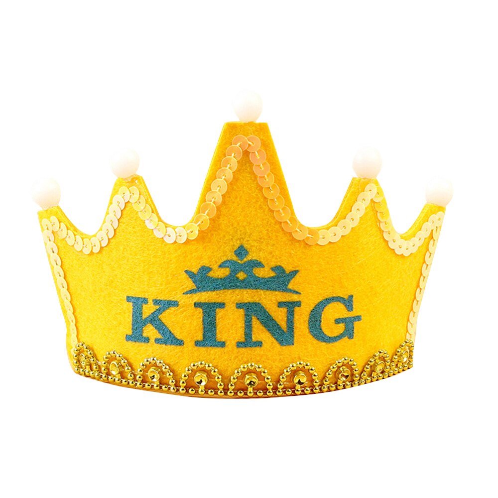 Princess King Girl Boy Crown Kids Adult Happy Birthday Party Decorations Theme Birthday Hats Decor Cap LED Lighting Headband: Yellow King
