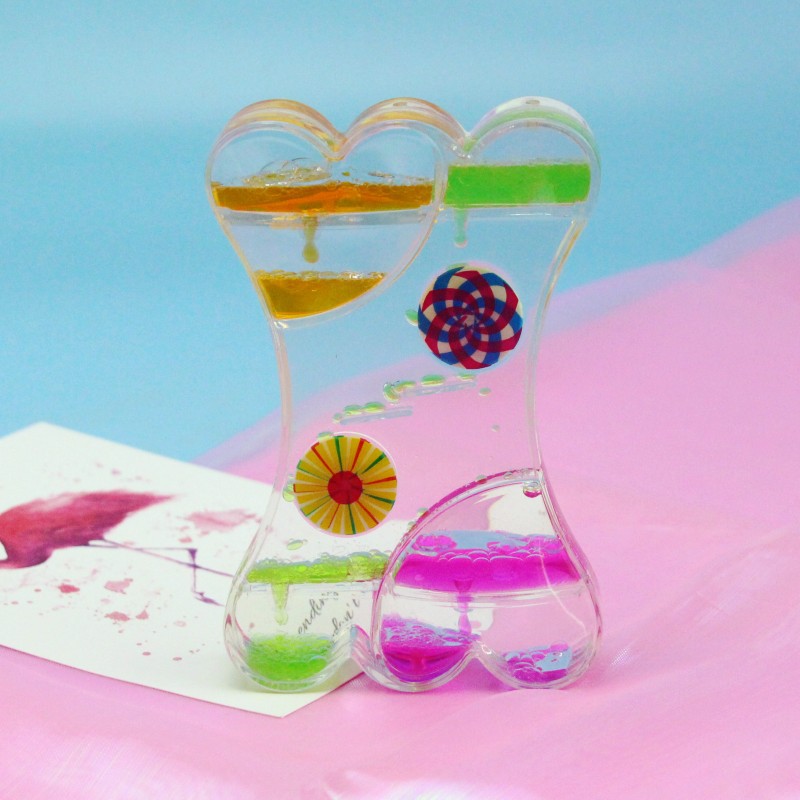 Valentine's Day Double Hourglass Liquid Timer Visual Timer Oil Liquid Motion Hourglass Floating Desk Heart Decoration Acrylic: Red