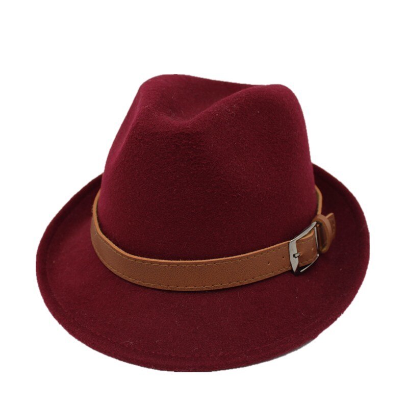 Ozyc bred skygge mænd fedora hatte jazz kasketter flad top hat gorras casquette uld kort stil hat chapeu: Rødvin