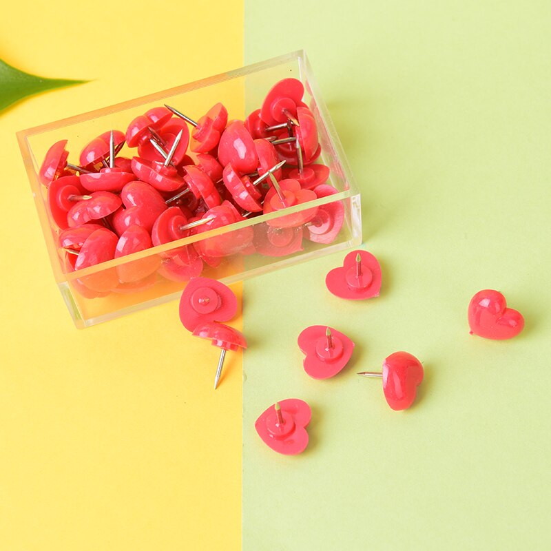 50 Stks/set Hartvormige Punaise Roze Rood Push Pins Creatieve Romantische Leuke Punaise Kantoor School Accessoires Benodigdheden