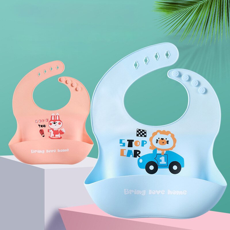 Niedliches Baby- #39 -lätzchen mit speicheltuch, wasserdichtem silikon, verstellbarem umfang, Karikatur-motiv und tasche
