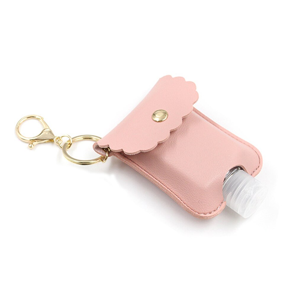 30ml Travel Leak Proof Leather Case Keychain Bag Refillable Empty Bottle For Hand Sanitizer Bag With Key Rings Pendant Bottle: 30MLPink A