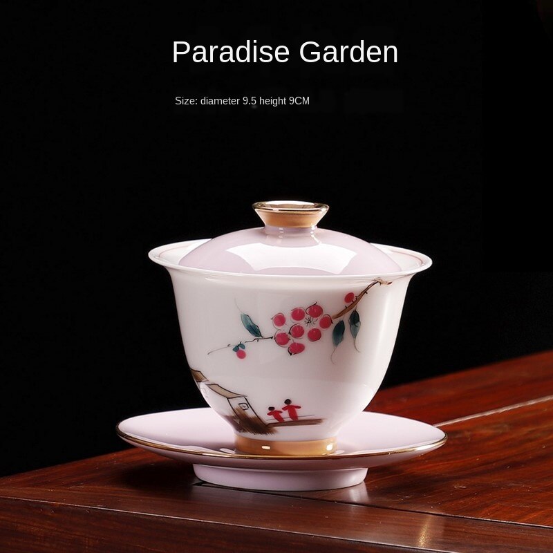 Taza De cerámica para té Gai Wan Cha pintada a mano, tetera De té Kung Fu, tazón Sancai De porcelana De cáscara De huevo, Sopera De CeramicaGaiwan: Cover bowl C
