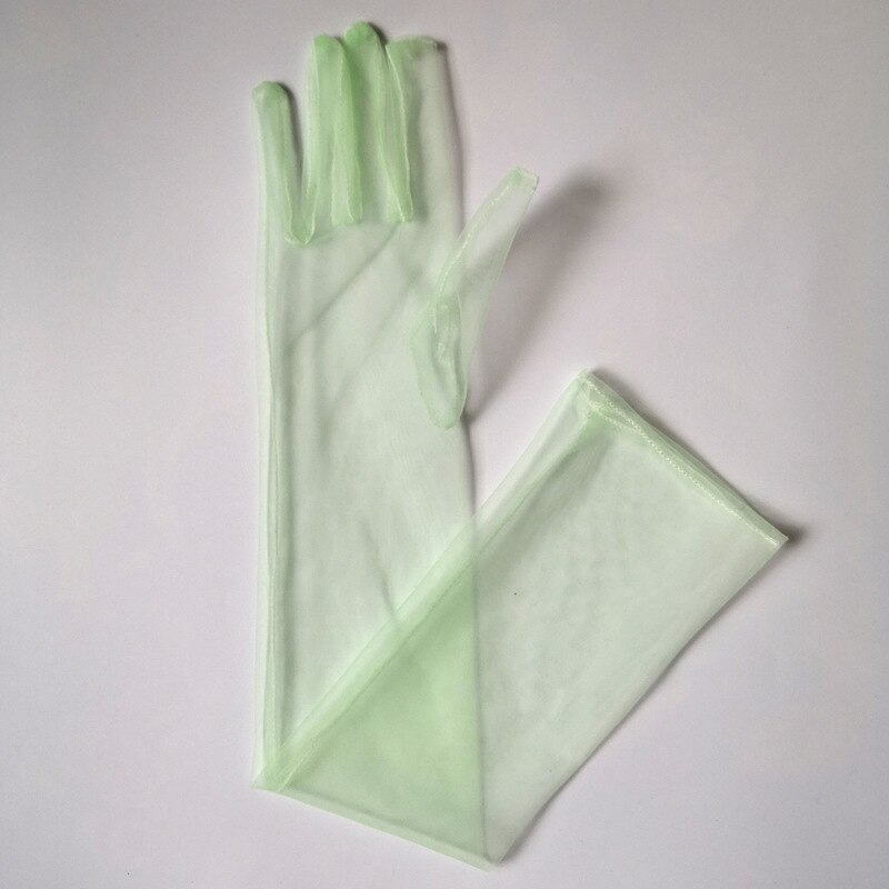 Gants en Tulle Transparent pour femmes, longs et fins pour dames, mitaines à doigt complet, élégants, accessoires de mariage: green