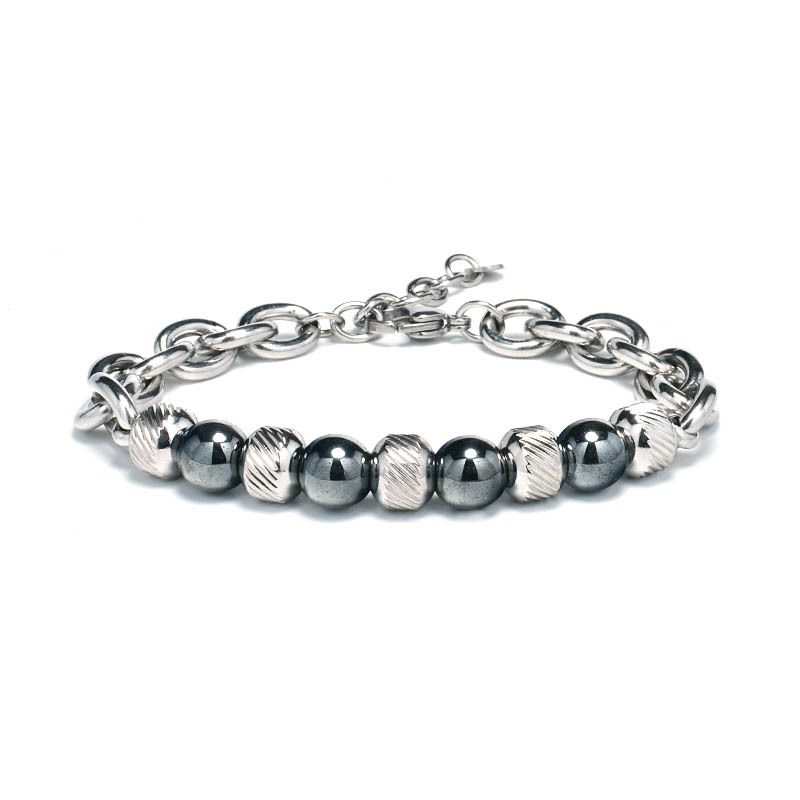 Charm Titanium Steel Man Chakra Jewelry Stainless Steel Men's Black Volcanic Beaded Braclets Stone Cuff Bracelets: Imitation Rhodium Plated