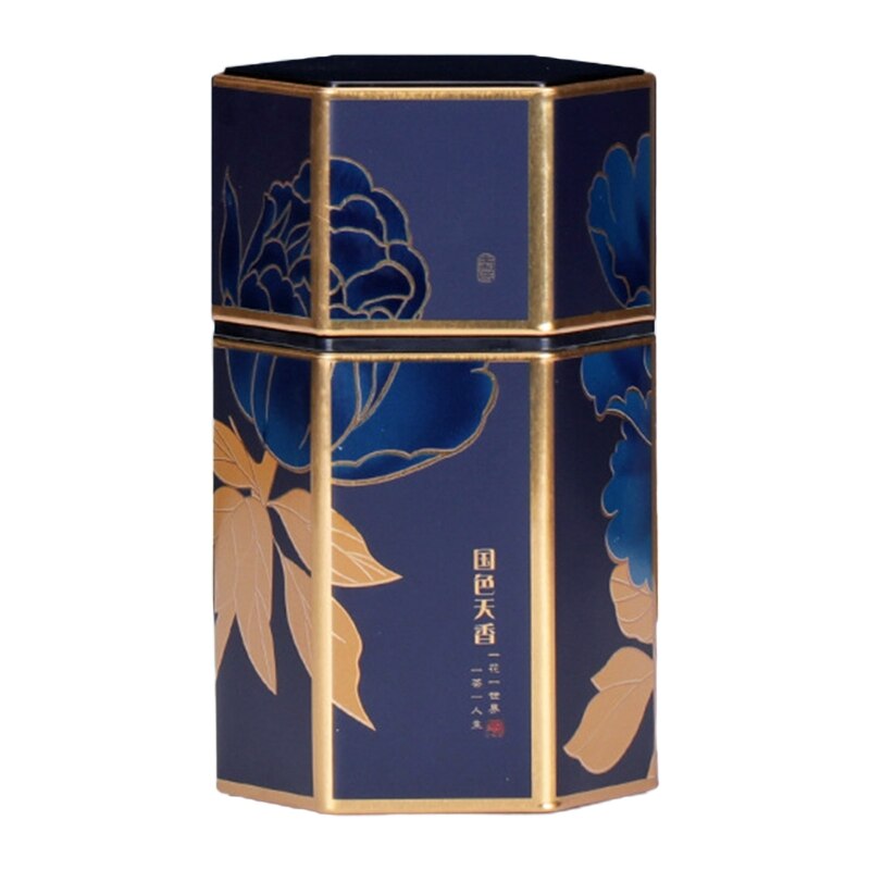 Q1JB Hexagon Thee Opslag Containers Thee Blikken Voedsel Opslag Container Snoeppot Blikjes Voor Thee Koffie Kruid Chocolade Suiker Kruiden: Deep Blue 03
