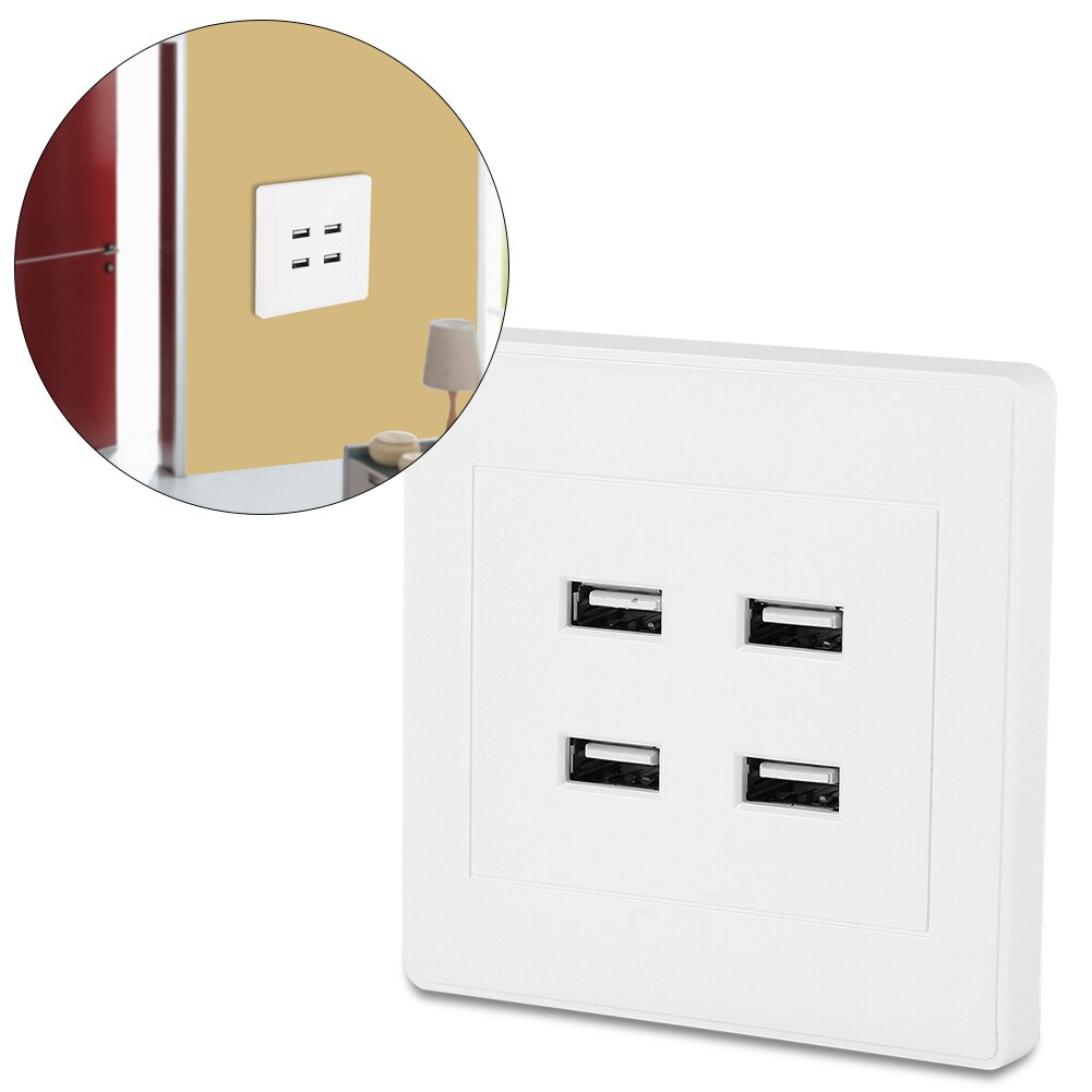 4 USB Ports DC 5V Wall Outlet Panel Plug Socke Home Office Electric Wall Mounted Power Socket Charger Outlet (110~250V)