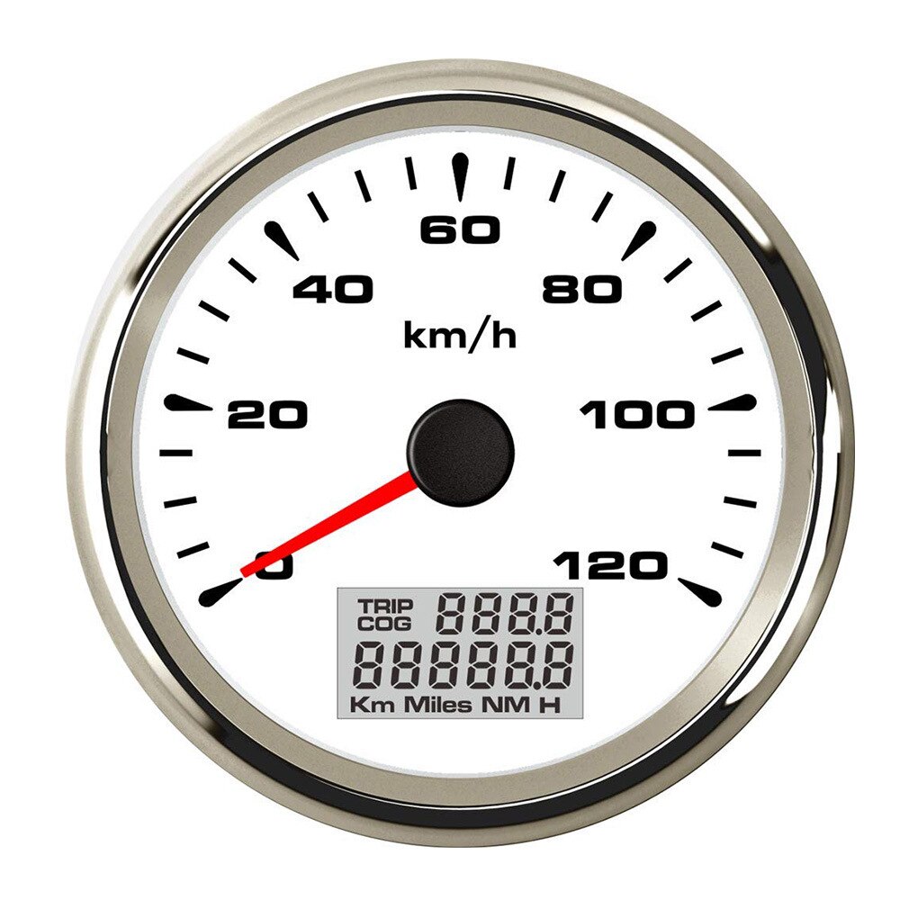 85 Mm Auto Marine Boot Digitale Snelheidsmeter Met 7 Kleuren Achtergrondverlichting Gps Speed Gauge 120kmh 200kmh Fit 9 ~ 32V: White Silver 120kmh