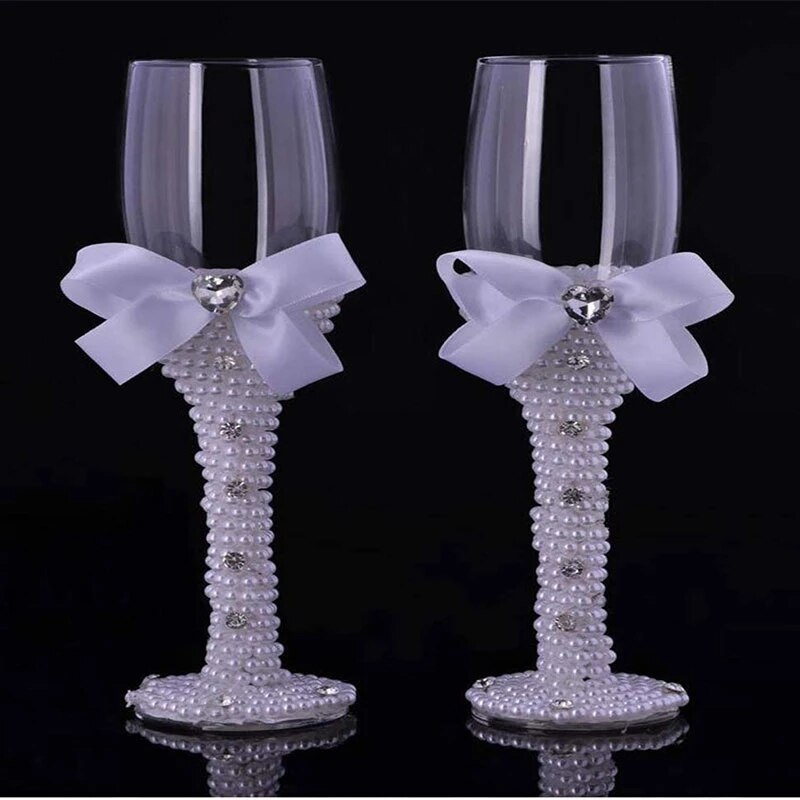 4Pcs Wedding Supplies Cake Knife Pie Server Set and Champagne Glasses Bride Groom for Banquet Birthday Decor Performance