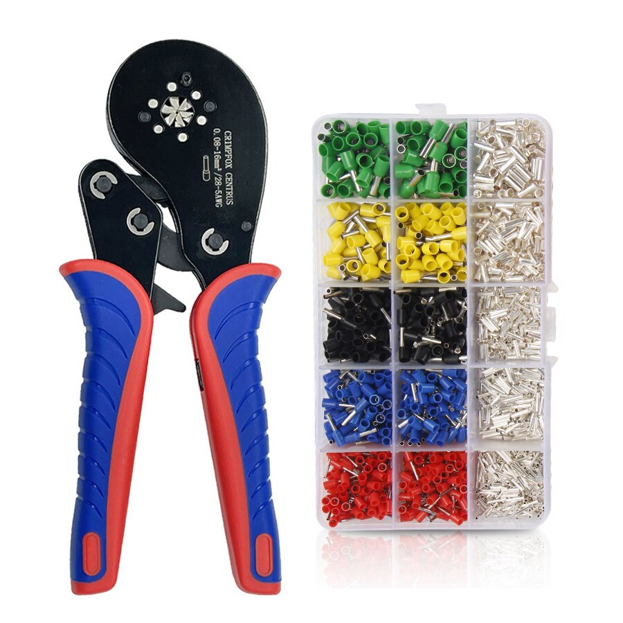 Hexagonal Ratchet Ferrule Crimping Tool Kit-Ferrule Crimper Plier 0.08-16mm² Wire Ferrules Crimp Wire Ends Terminal Connectors: HSC8 16-6 1640PCS