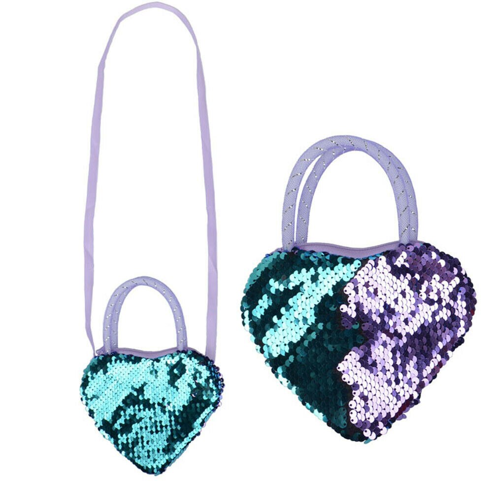 Sweet Girls Kid Sequin Heart Shaped Ribbon Long Strap Purse Coin Handbag Pocket Bag: D