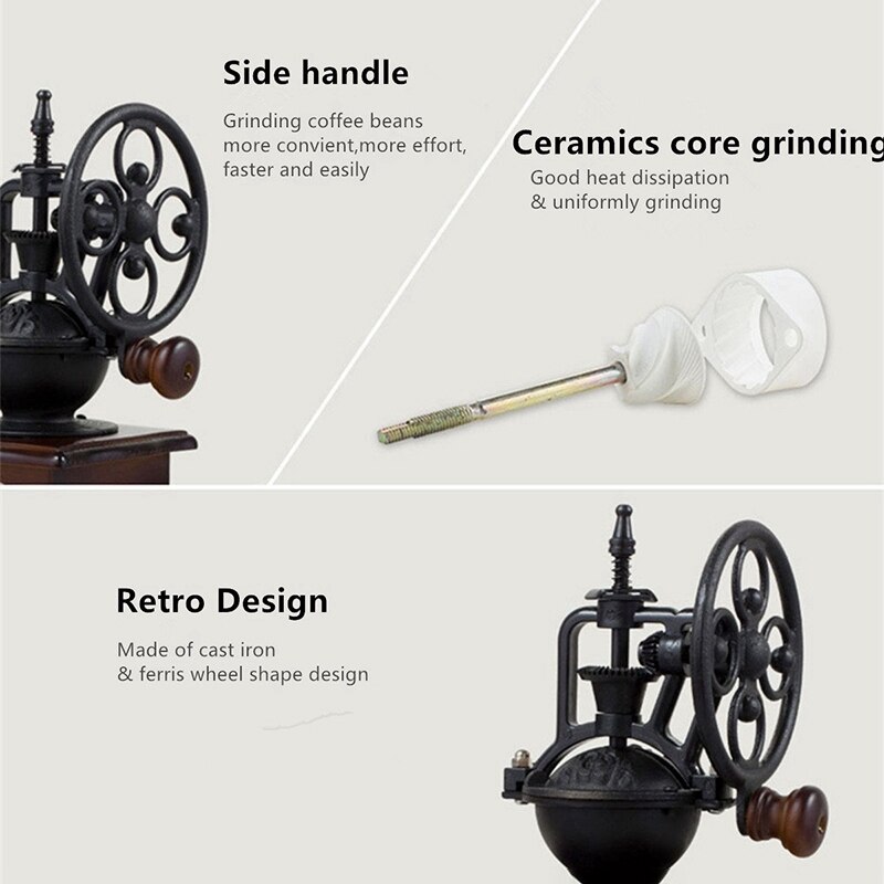 Manual Coffee Grinder with Grind Settings and Catch Drawer - Classic Vintage Style Manual Hand Grinder Coffee Mill