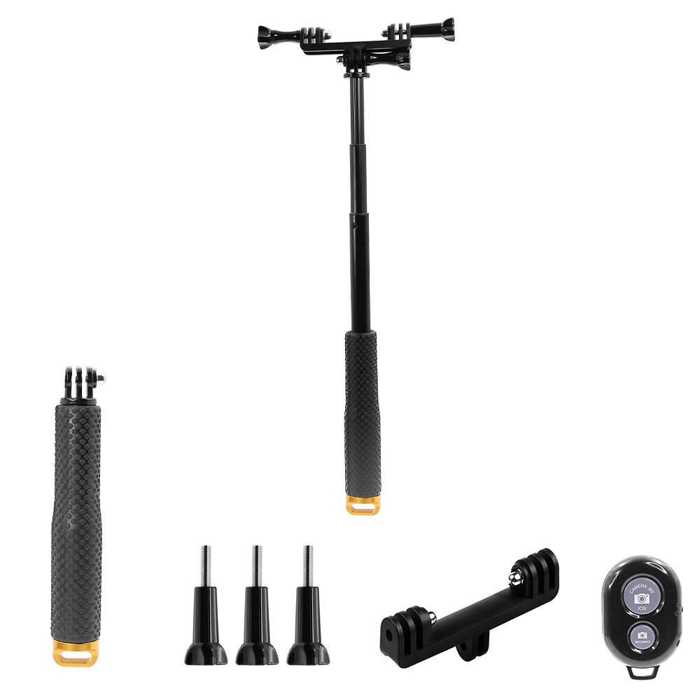 HONGDAK-Palo de Selfie de aleación de aluminio extensible, 48cm, para GoPro 10, 9, 8, 7, Insta360, SJCAM, buceo, monopié, teléfono móvil con Clip: Gold 3