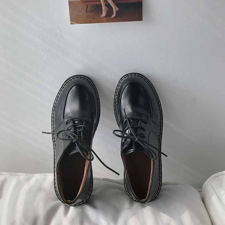 Japanese School Uniform shoes Jk Student Shoes Girls Women Kawaii Lolita Soft Girl Round Toe Platform Patent Leather Shoes 4cm: Leather / 37