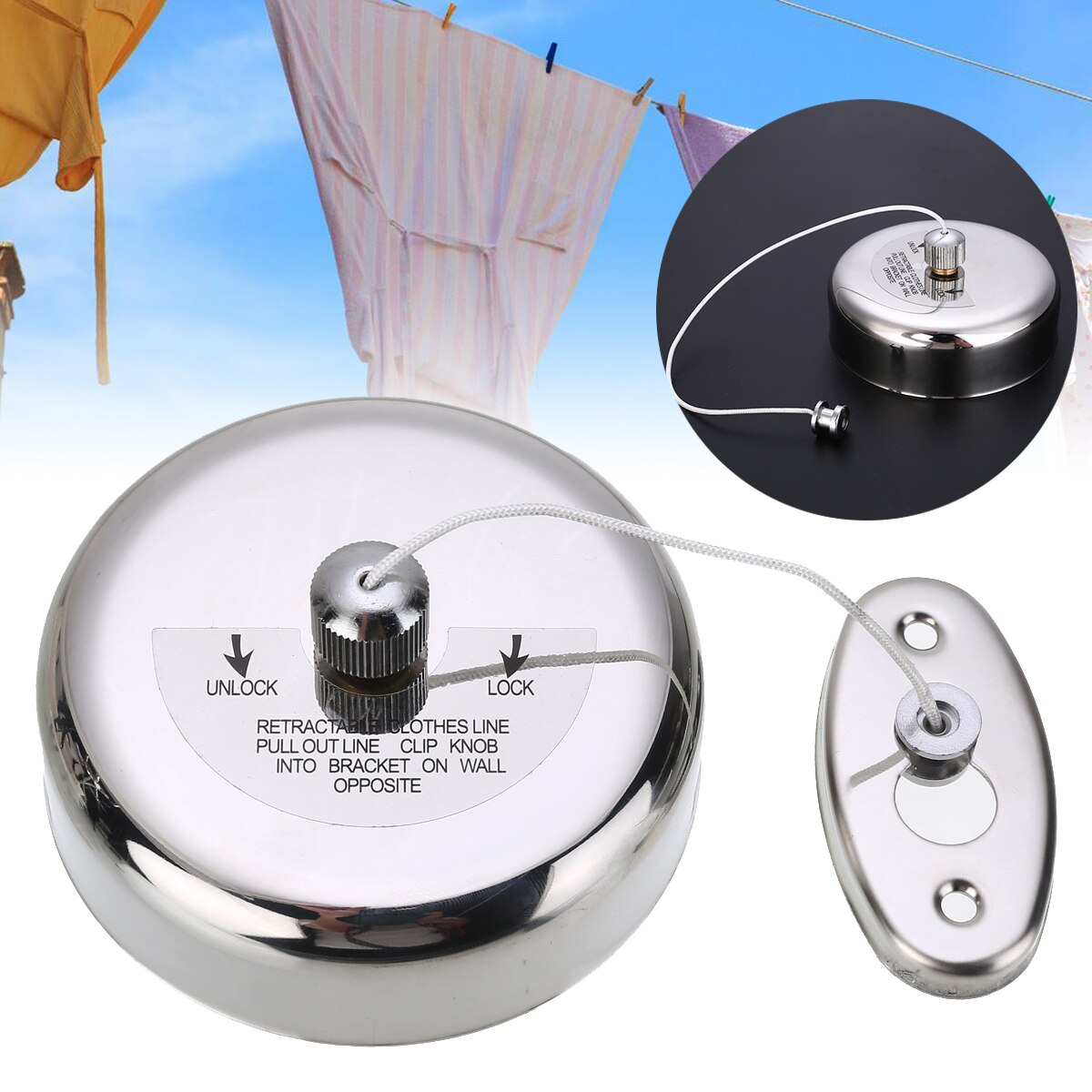 Mayitr Clothesline Rope Stainless Steel Retractable Clothes Line Dryer Laundry Clothesline with Screws For Clothing Hanger