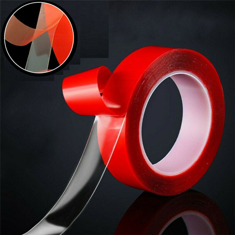 Dubbelzijdige Tape Traceless Wasbare Plakband Grip Nano Onzichtbare Rode Gel Tapes Transparante Magic Gel: 3CM Width Red