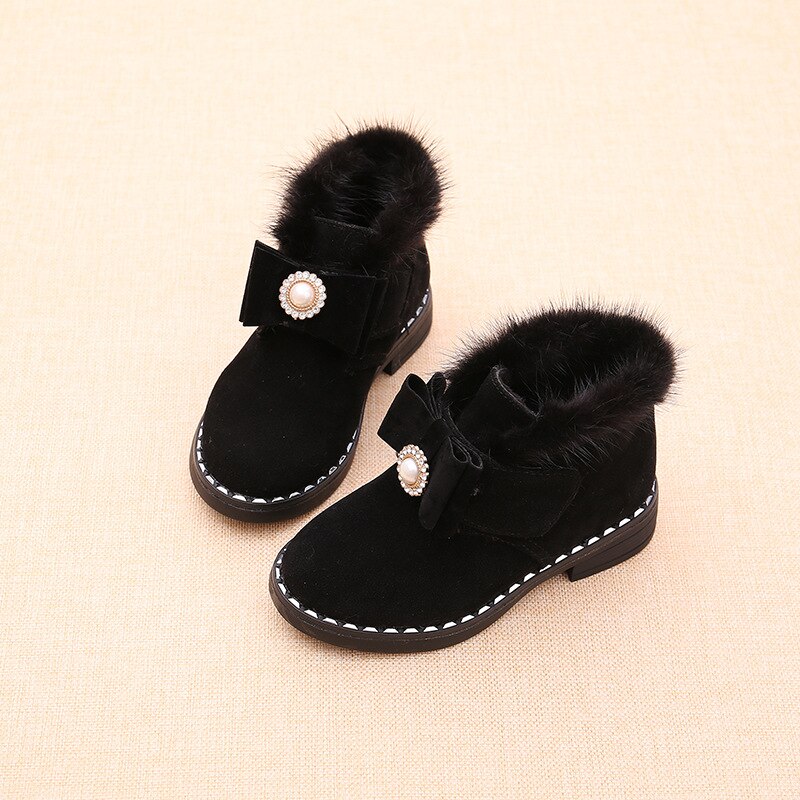 Kinderen Laarzen Herfst En Winter Meisjes Laarzen Mode Pluche Korte Laarzen Warme Klittenband Kinderen katoenen Schoenen: Black / 12.5 (Insole 17.9cm)