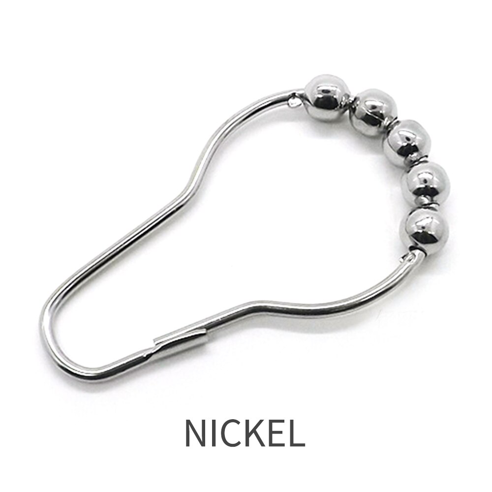 12Pcs Stainless Steel Shower Curtain Hooks Bath Curtain Rollerball Shower Curtain Rings Hook 5 Roller Polished Satin Nickel Ball: Nickel