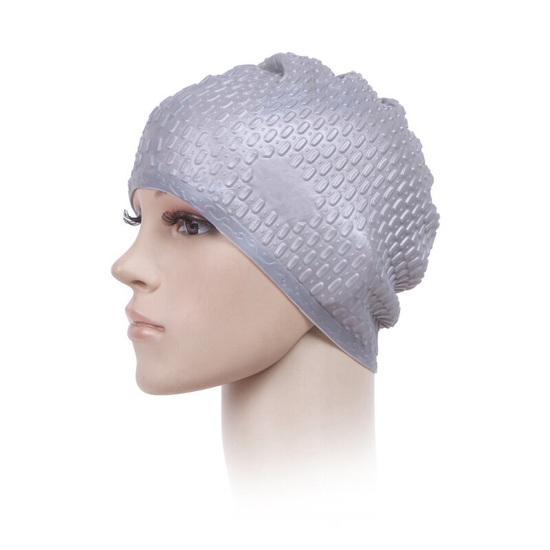 3D Elastic Silica Gel Swimming Cap Waterproof Ear Protection Adult Men Women Long Hair Swim Hat Cover Ear Bone Pool: Light Grey